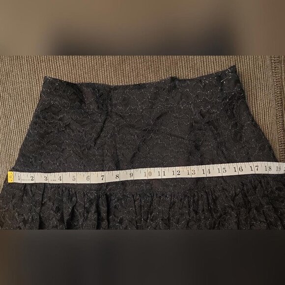 Gothic Romantic Lace Midi Shimmer Drop Waist Flowy Skirt Holiday Glam - Picture 9 of 12